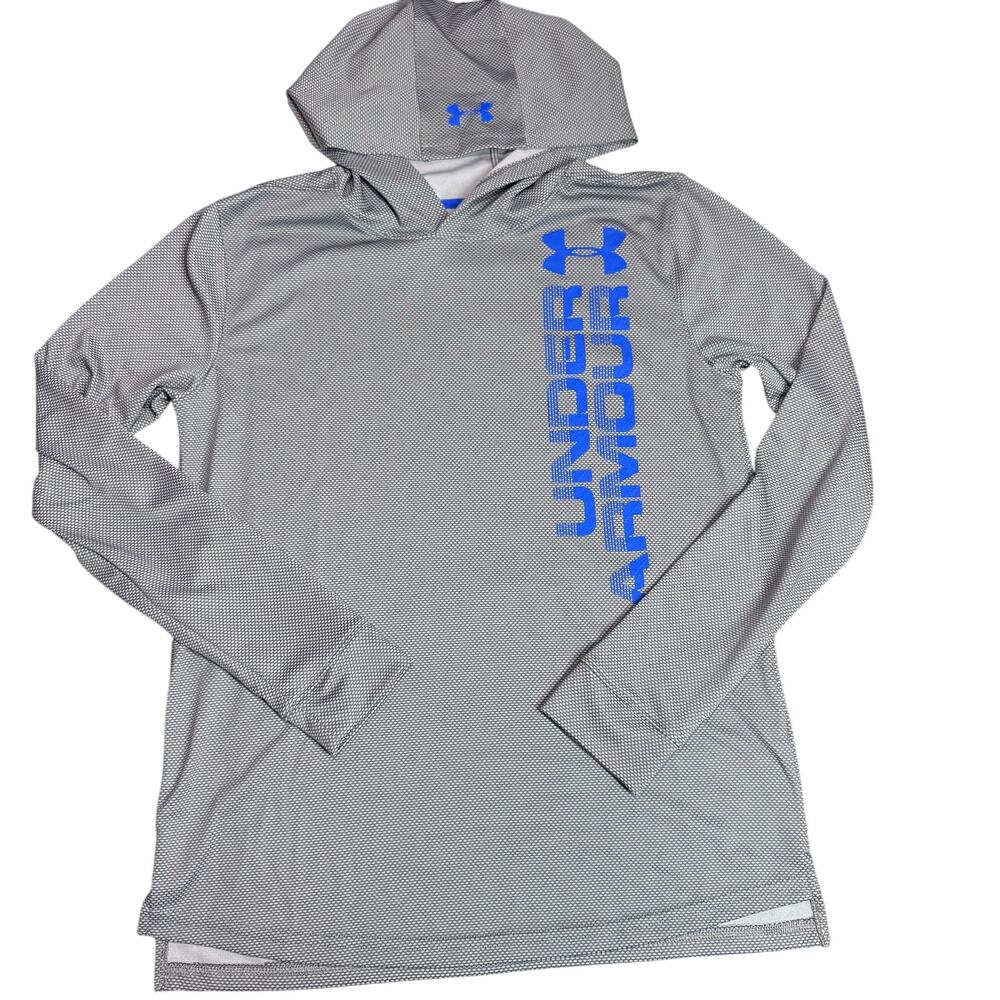 Under Armour Hoodie Youth Boys Size XL Gray Blue Lightweight Long Sleeve Shirt